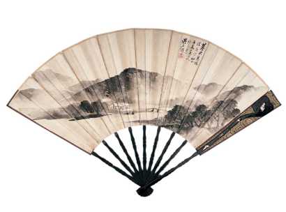 吴石僊 1890年作 米家山水图 行书 成扇
